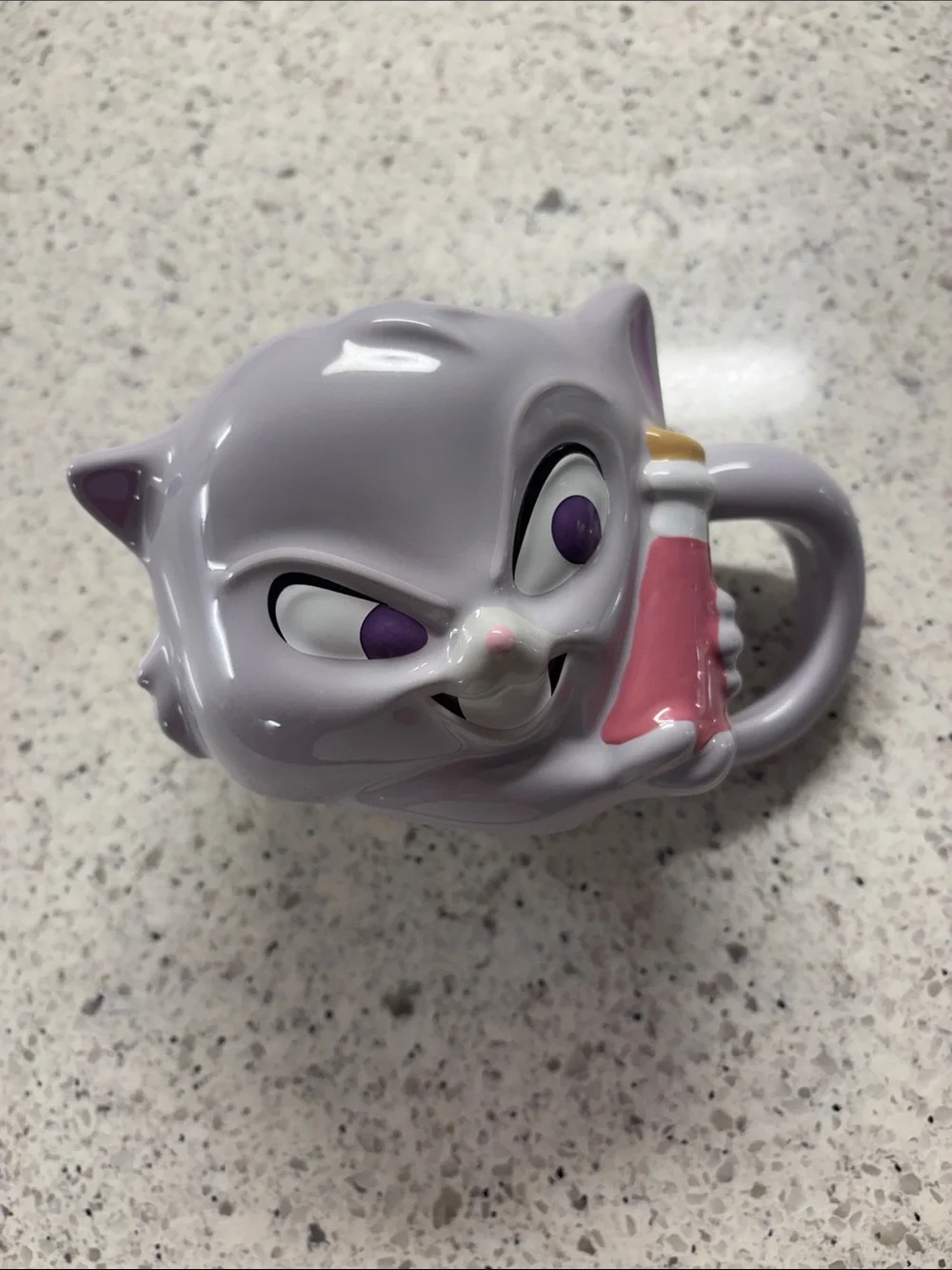 Disney Emperor’s New Groove Yzma Cat Ceramic Mug with Pink Bottle Accent